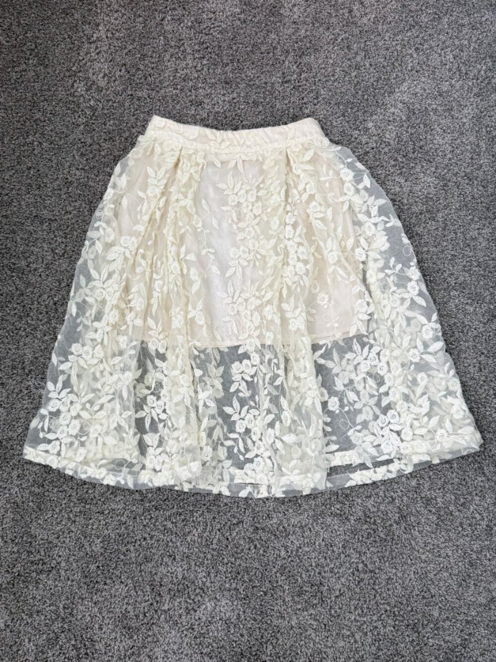 L'Atiste by Amy Floral Lace Midi Skirt Size M Cream Beige - Picture 3 of 12